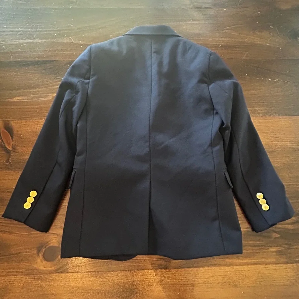 Lands End Navy Blue School Blazer Gold Buttons Boys Size 8 Cedar Hill Prep Patch